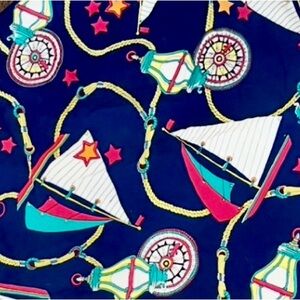 Nautical Themed Elastic Vintage Skirt with Sailboats and Compasses
